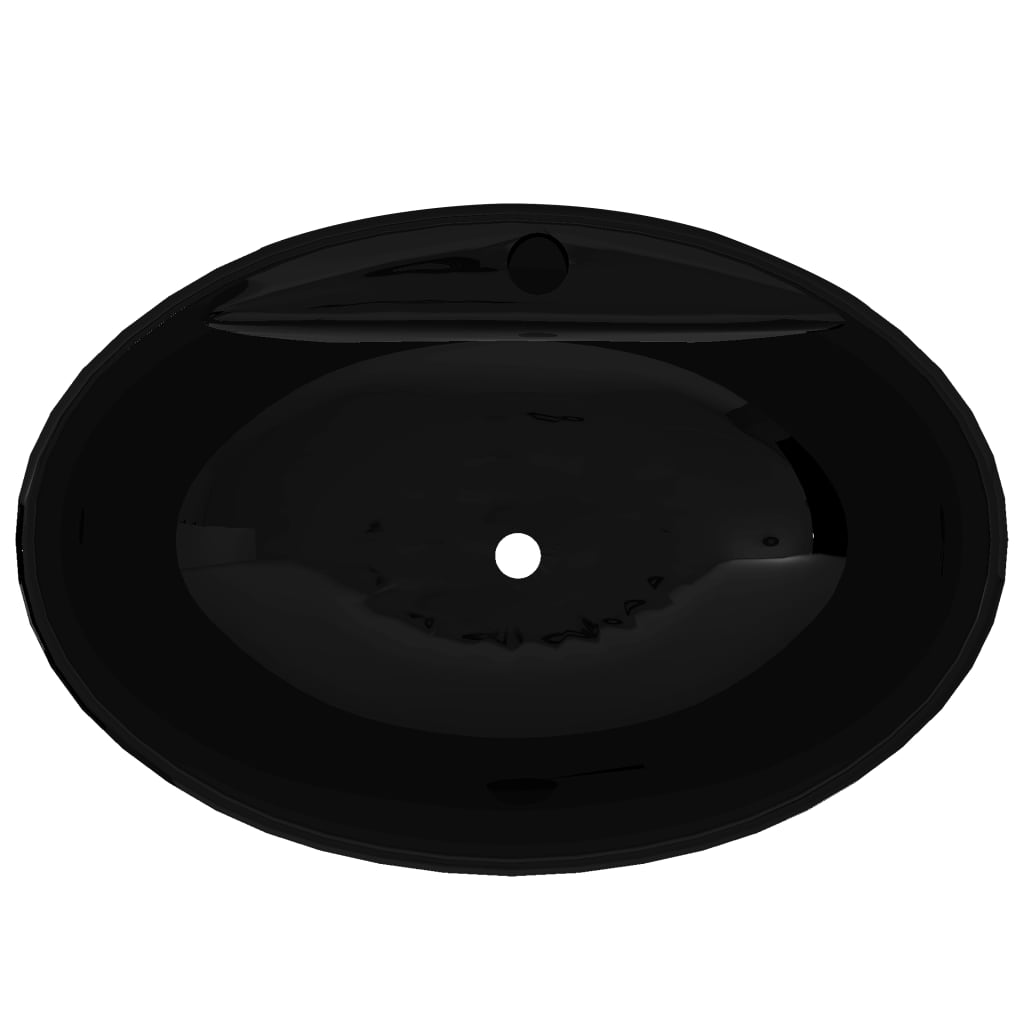 Chiuvetă baie, orificiu robinet/preaplin, negru, ceramică, oval Chiuvetă baie, orificiu robinet/preaplin, negru, ceramică, oval
