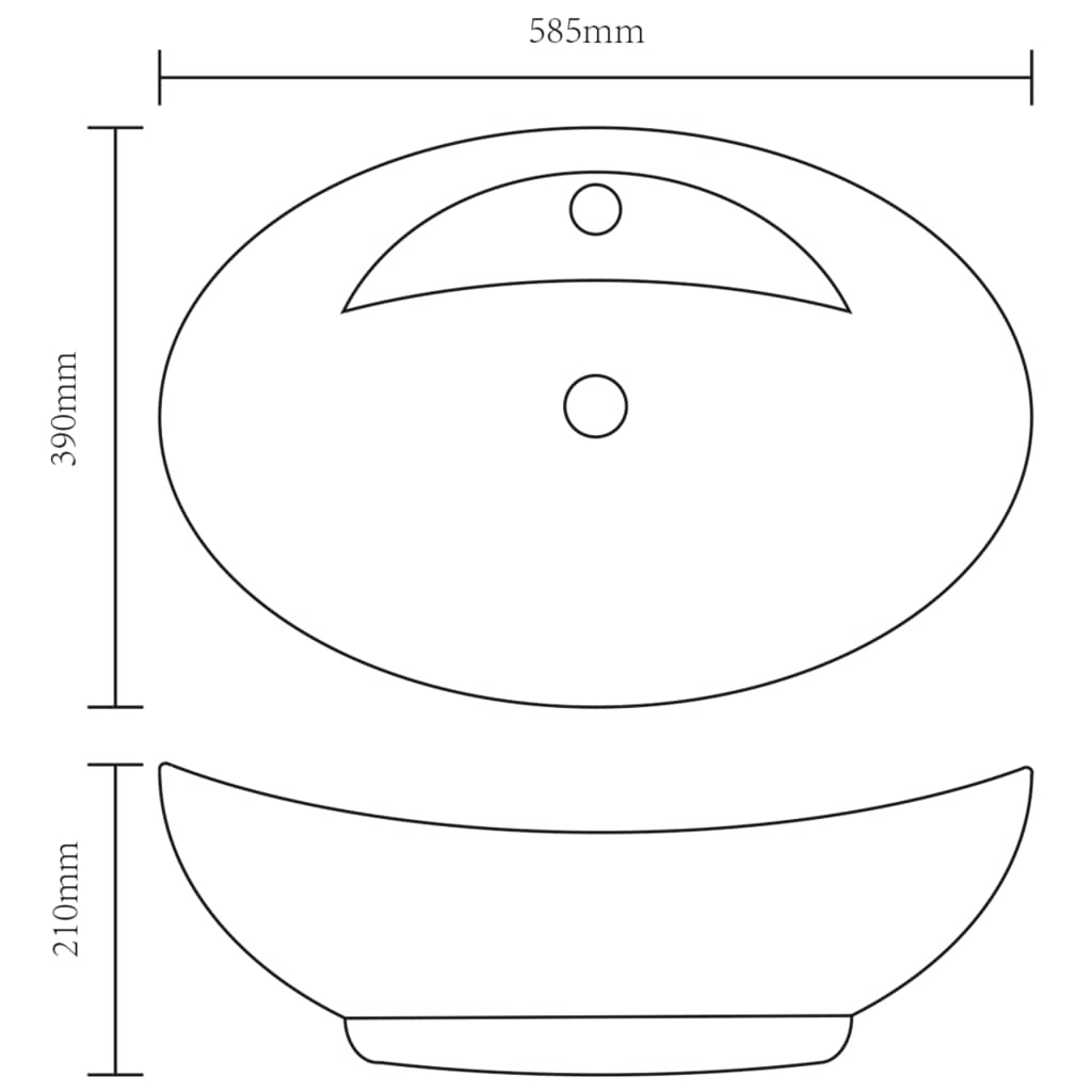 Chiuvetă baie, orificiu robinet/preaplin, negru, ceramică, oval Chiuvetă baie, orificiu robinet/preaplin, negru, ceramică, oval