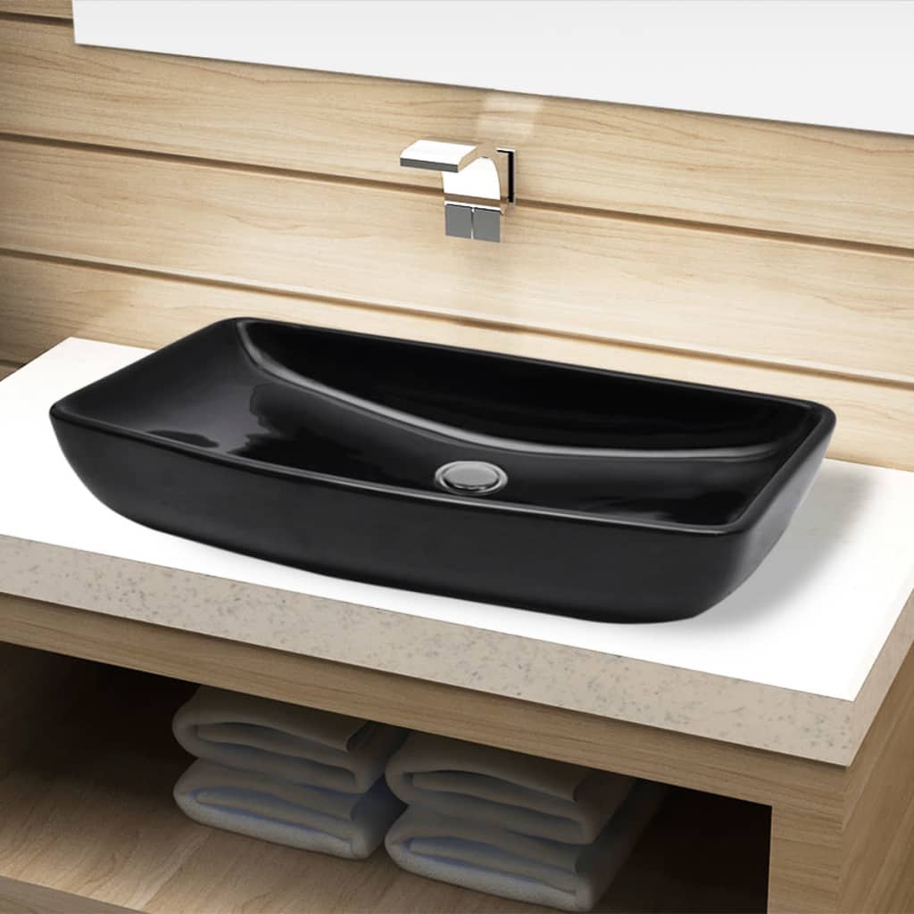 Chiuveta baie din ceramică, dreptunghiular, negru Chiuveta baie din ceramică, dreptunghiular, negru