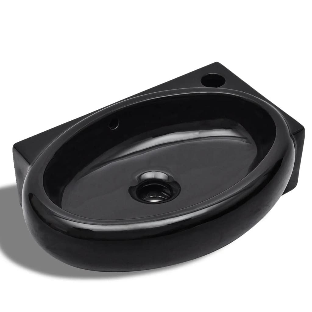 Chiuvetă baie orificiu robinet/preaplin, negru, ceramică, rotund Chiuvetă baie orificiu robinet/preaplin, negru, ceramică, rotund