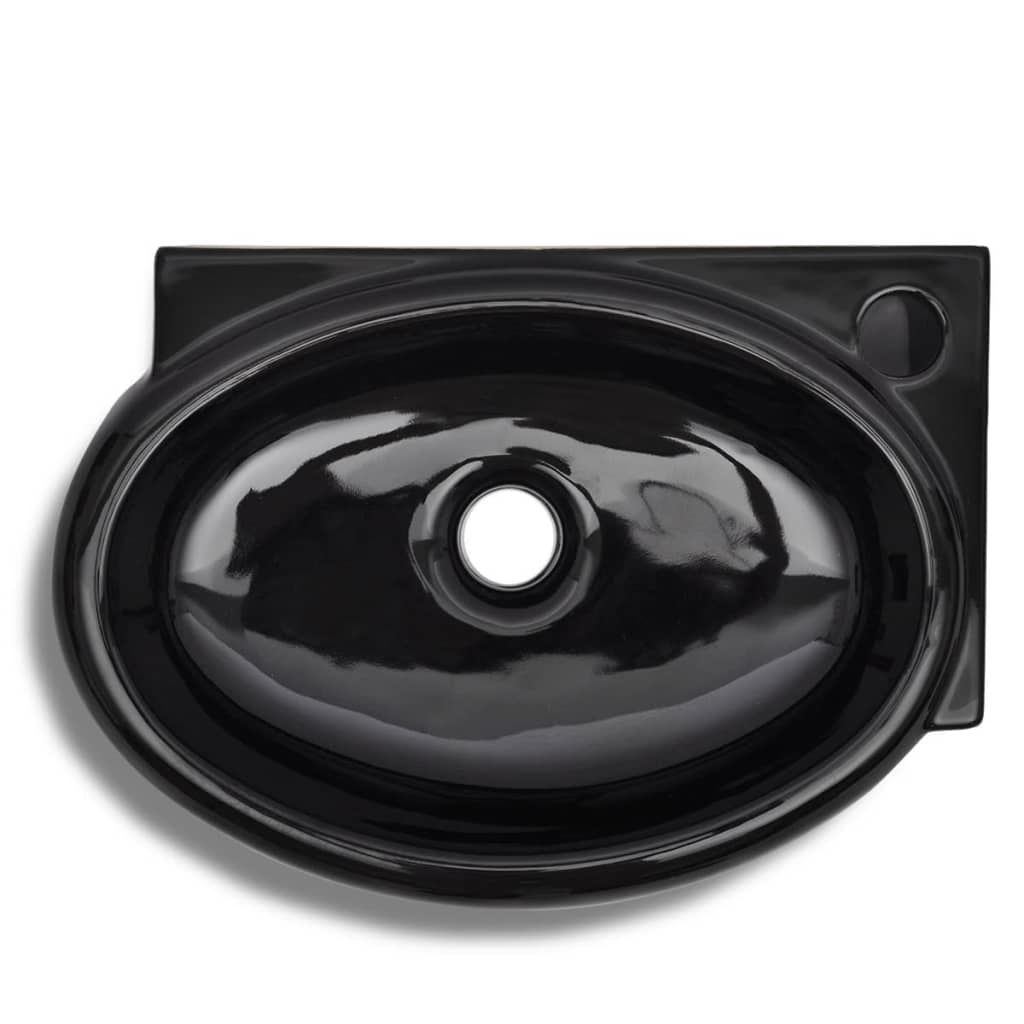 Chiuvetă baie orificiu robinet/preaplin, negru, ceramică, rotund Chiuvetă baie orificiu robinet/preaplin, negru, ceramică, rotund