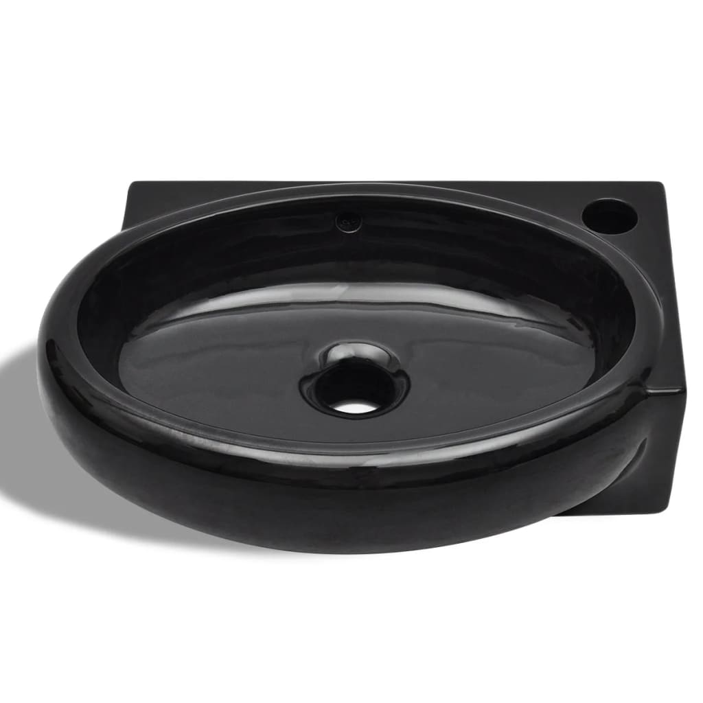 Chiuvetă baie orificiu robinet/preaplin, negru, ceramică, rotund Chiuvetă baie orificiu robinet/preaplin, negru, ceramică, rotund