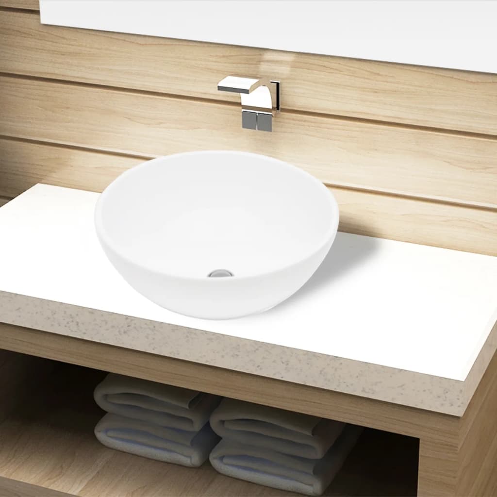 Chiuvetă ceramică pentru baie, rotundă, alb Chiuvetă ceramică pentru baie, rotundă, alb