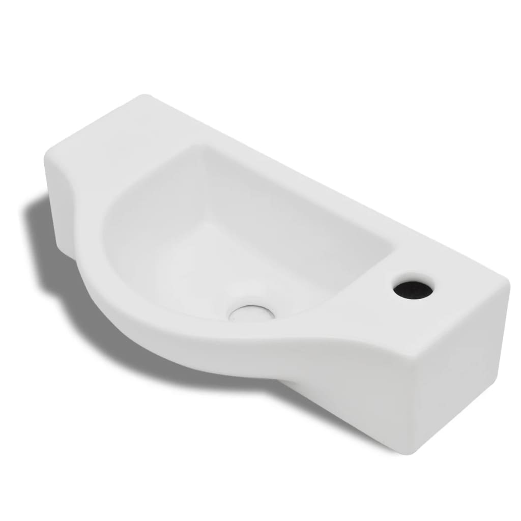 Chiuvetă de baie din ceramică, gaură pentru robinet și preaplin, alb Chiuvetă de baie din ceramică, gaură pentru robinet și preaplin, alb