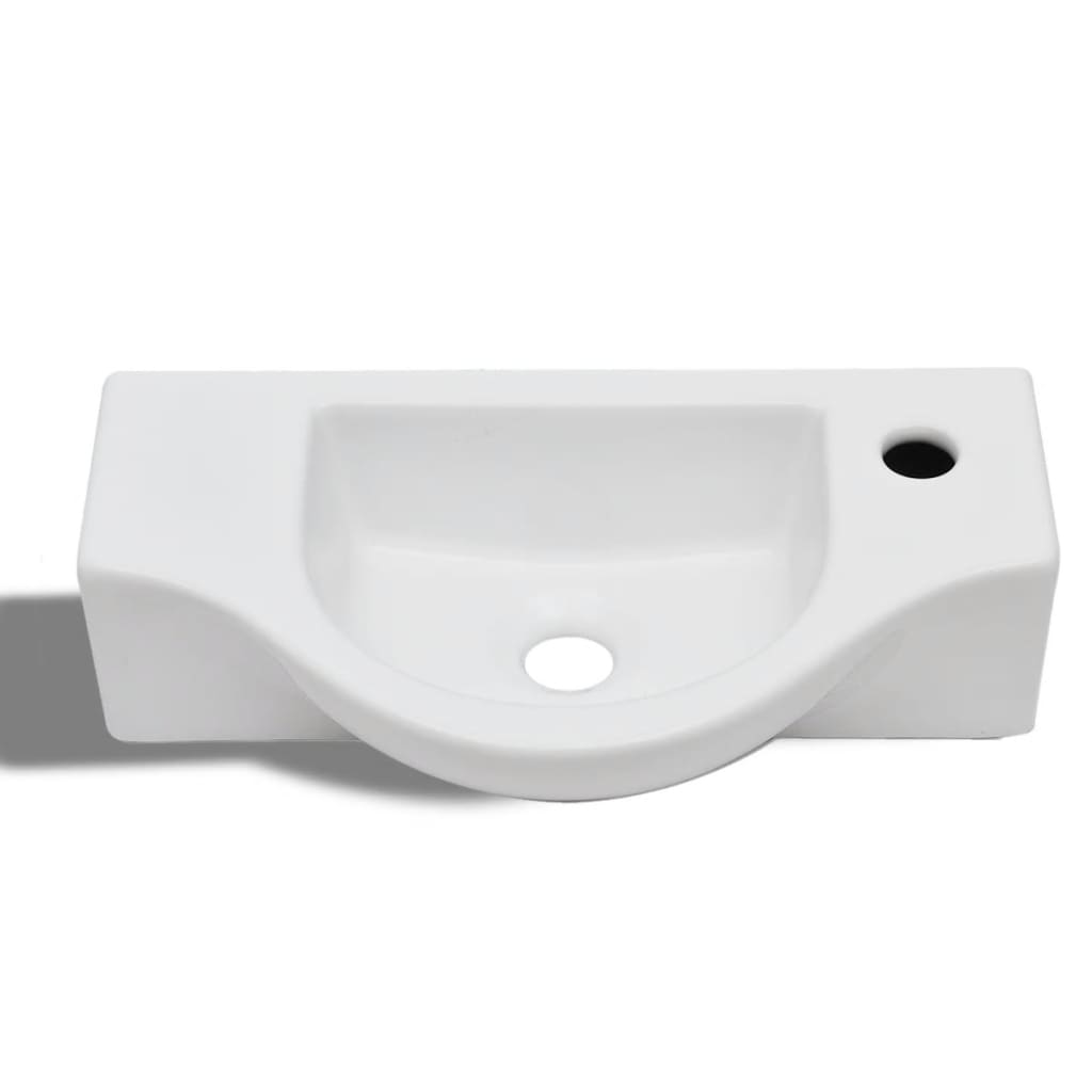 Chiuvetă de baie din ceramică, gaură pentru robinet și preaplin, alb Chiuvetă de baie din ceramică, gaură pentru robinet și preaplin, alb