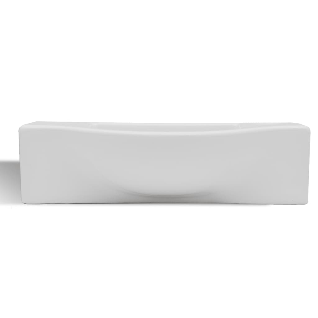 Chiuvetă de baie din ceramică, gaură pentru robinet și preaplin, alb Chiuvetă de baie din ceramică, gaură pentru robinet și preaplin, alb
