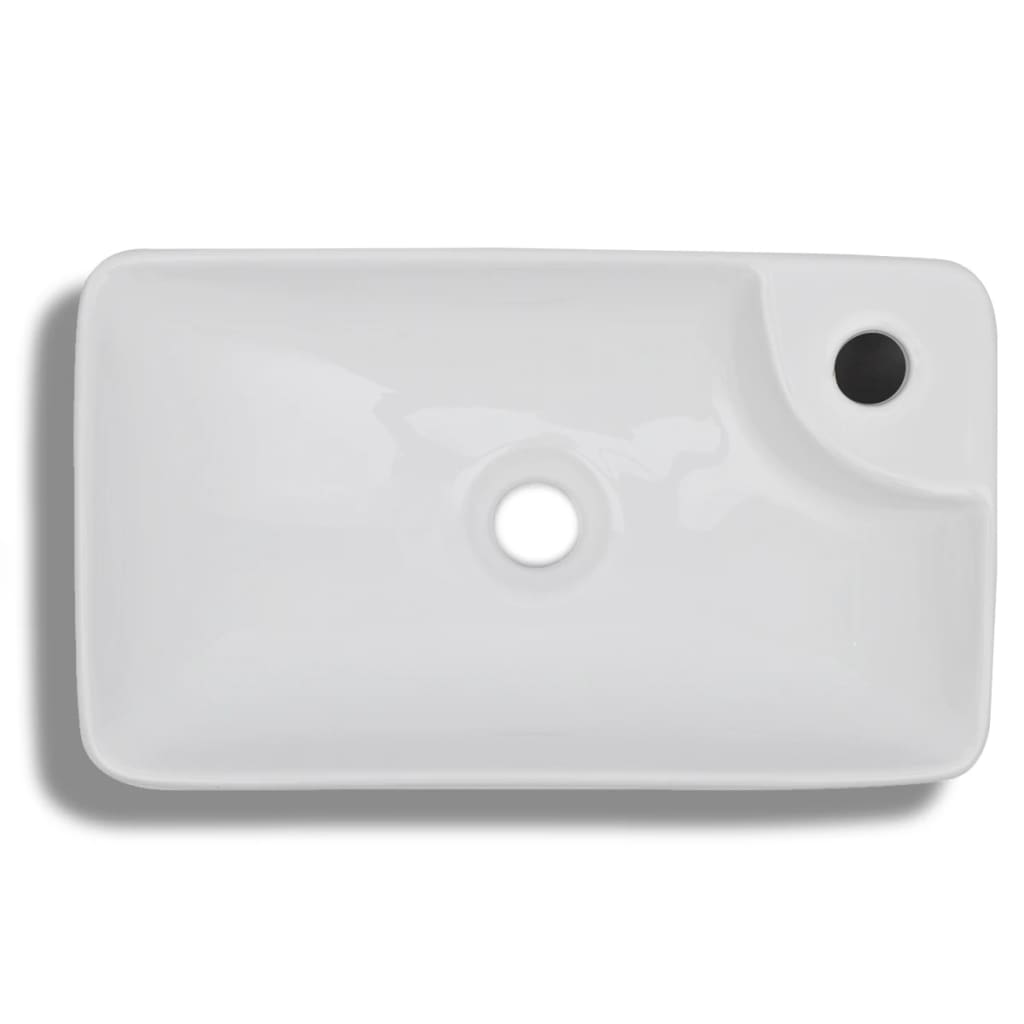 Chiuvetă de baie din ceramică, cu orificiu pentru robinet, alb Chiuvetă de baie din ceramică, cu orificiu pentru robinet, alb