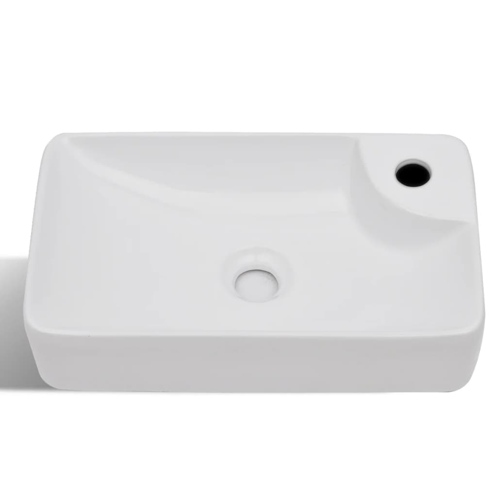 Chiuvetă de baie din ceramică, cu orificiu pentru robinet, alb Chiuvetă de baie din ceramică, cu orificiu pentru robinet, alb