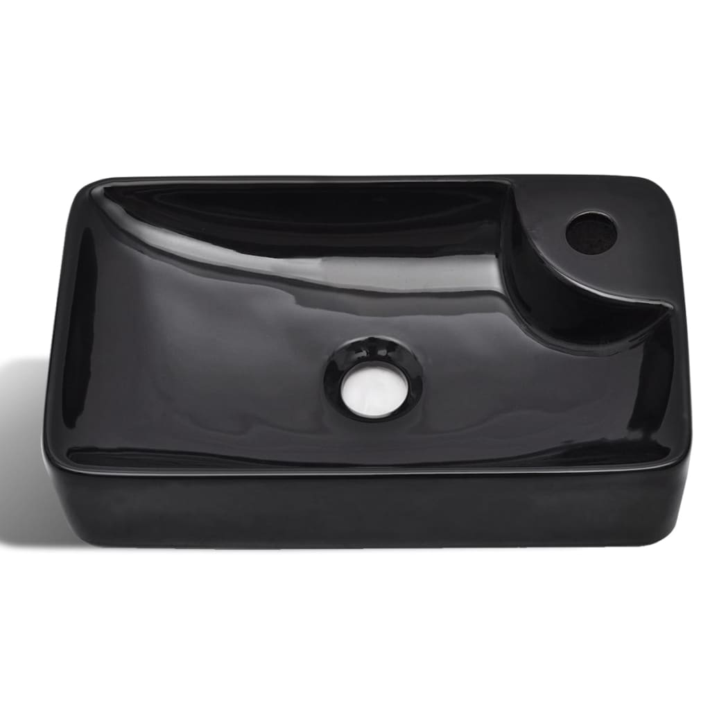 Chiuvetă de baie din ceramică cu gaură pentru robinet, negru Chiuvetă de baie din ceramică cu gaură pentru robinet, negru