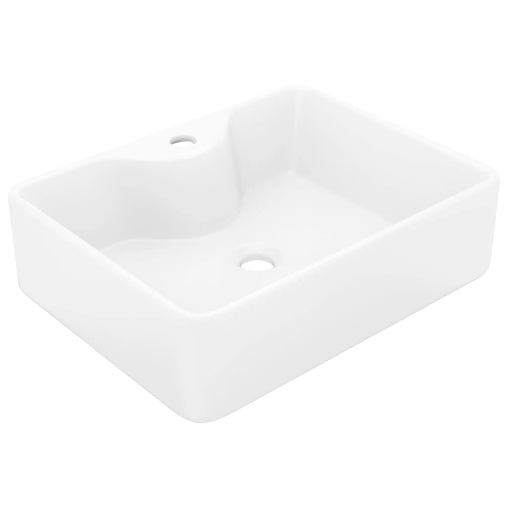 Chiuvetă de baie pătrată din ceramică cu gaură pentru robinet, alb Chiuvetă de baie pătrată din ceramică cu gaură pentru robinet, alb