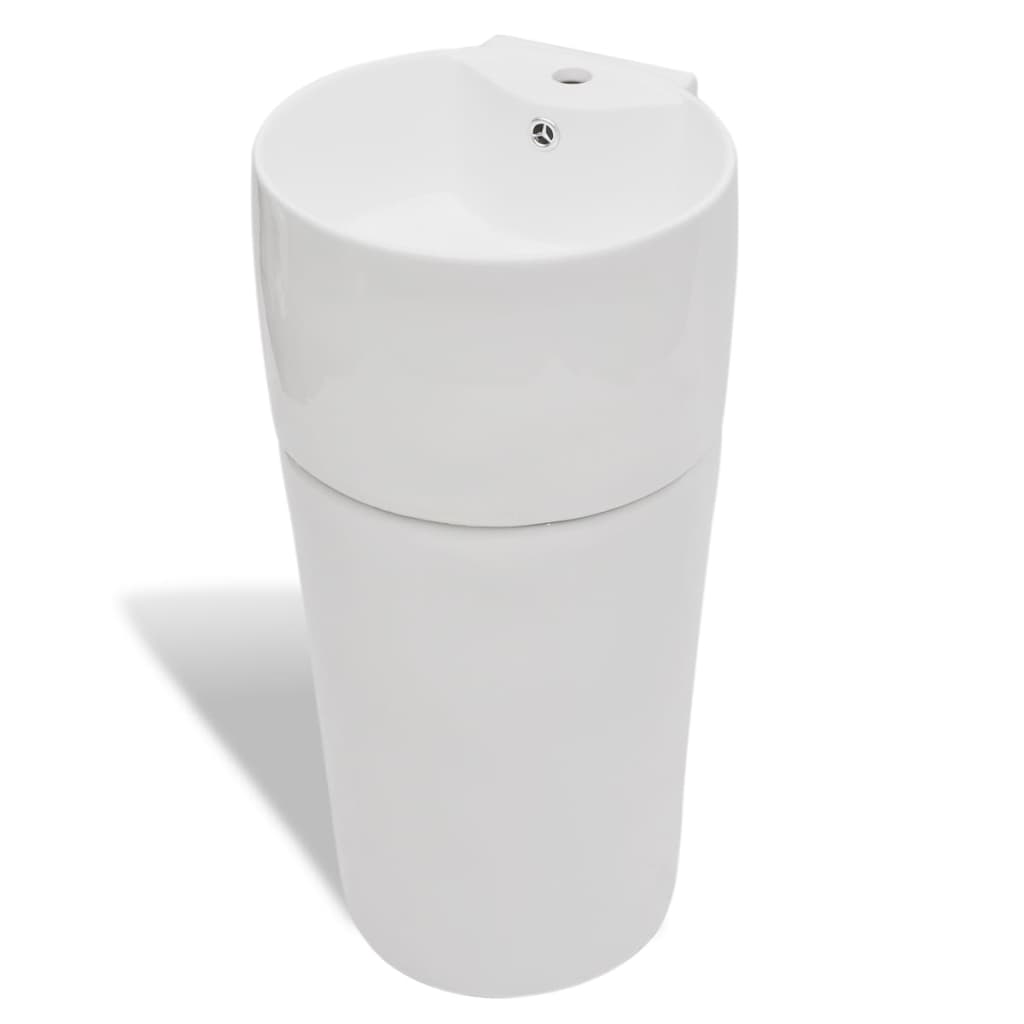 Chiuvetă baie cu suport, orificiu robinet/preaplin,rotund,ceramică,alb Chiuvetă baie cu suport, orificiu robinet/preaplin,rotund,ceramică,alb