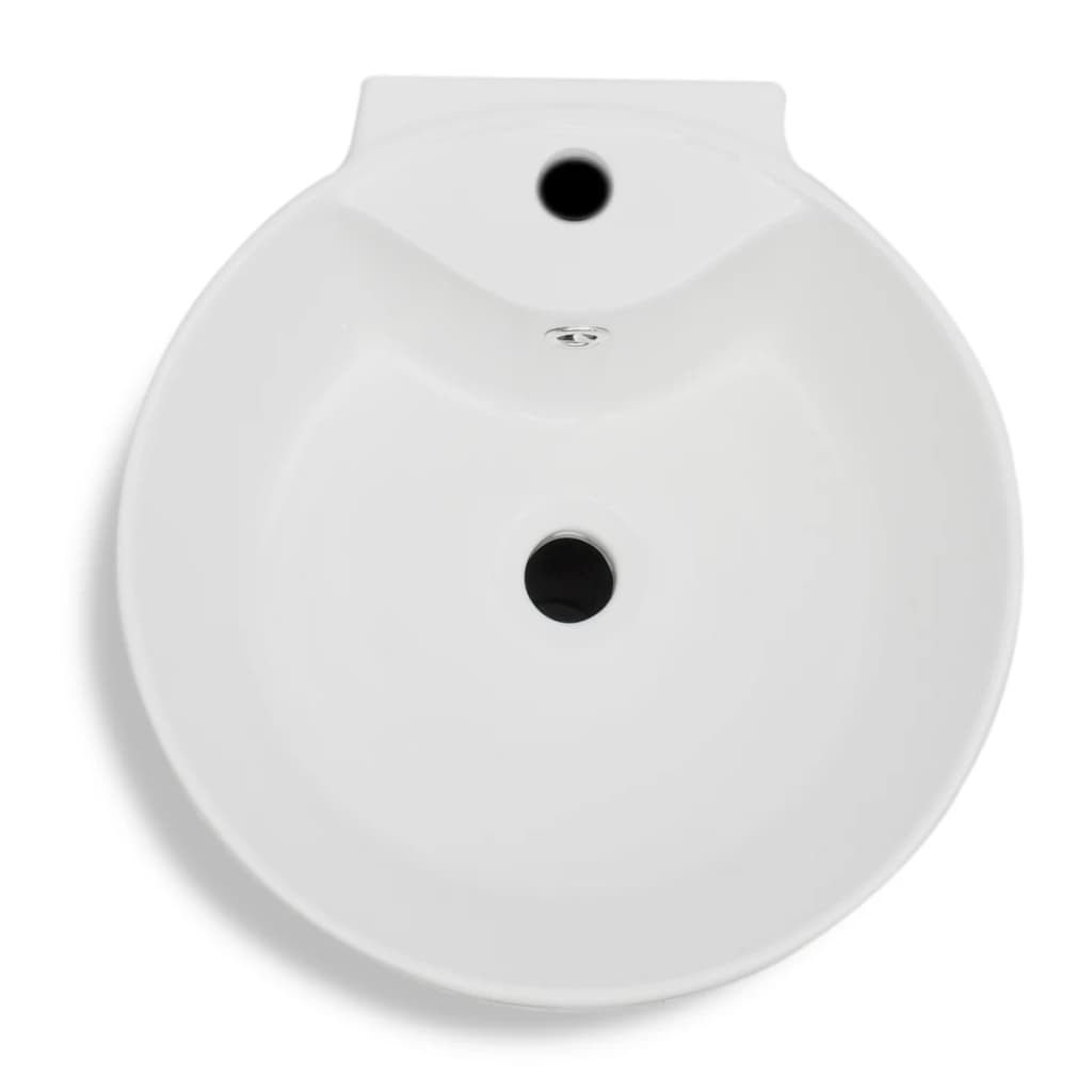 Chiuvetă baie cu suport, orificiu robinet/preaplin,rotund,ceramică,alb Chiuvetă baie cu suport, orificiu robinet/preaplin,rotund,ceramică,alb