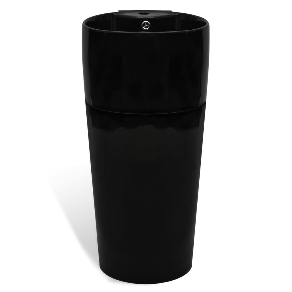 Chiuvetă baie suport, orificiu robinet/preaplin,rotund,ceramică,negru Chiuvetă baie suport, orificiu robinet/preaplin,rotund,ceramică,negru