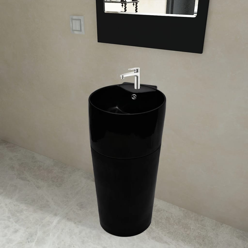 Chiuvetă baie suport, orificiu robinet/preaplin,rotund,ceramică,negru Chiuvetă baie suport, orificiu robinet/preaplin,rotund,ceramică,negru