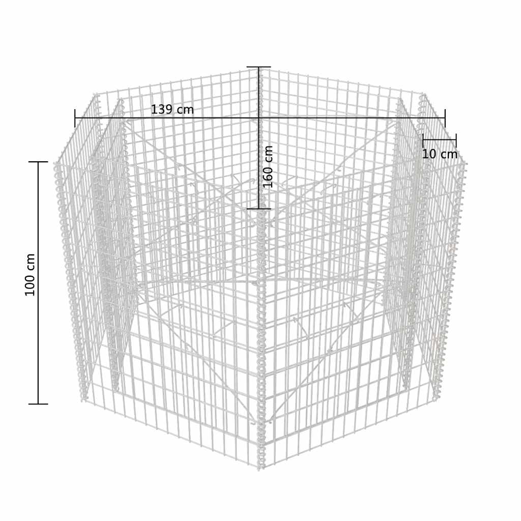 vidaXL Strat înălțat gabion hexagonal, 160 x 140 x 100 cm