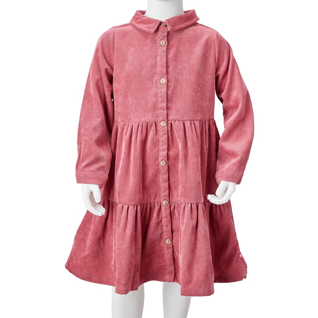 Rochie pentru copii cu mâneci lungi din catifea, roz antichizat, 104