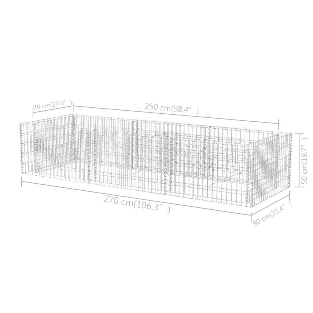vidaXL Strat înălțat gabion, 270 x 90 x 50 cm, oțel