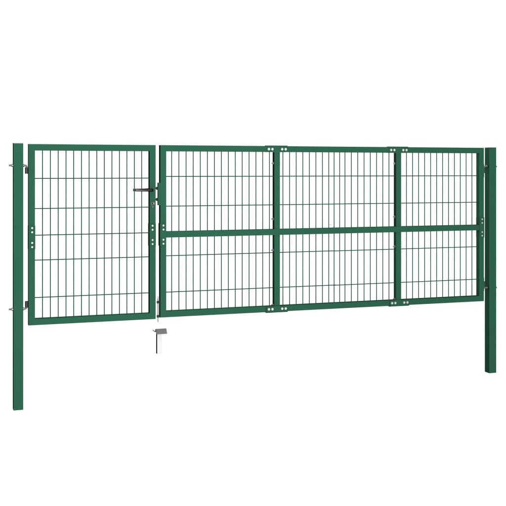 vidaXL Poartă gard de grădină cu stâlpi, verde, 350 x 100 cm, oțel vidaXL Poartă gard de grădină cu stâlpi, verde, 350 x 100 cm, oțel