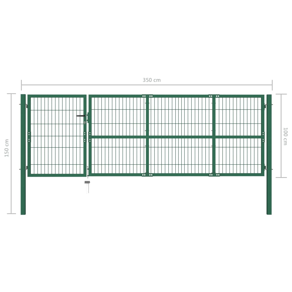 vidaXL Poartă gard de grădină cu stâlpi, verde, 350 x 100 cm, oțel vidaXL Poartă gard de grădină cu stâlpi, verde, 350 x 100 cm, oțel