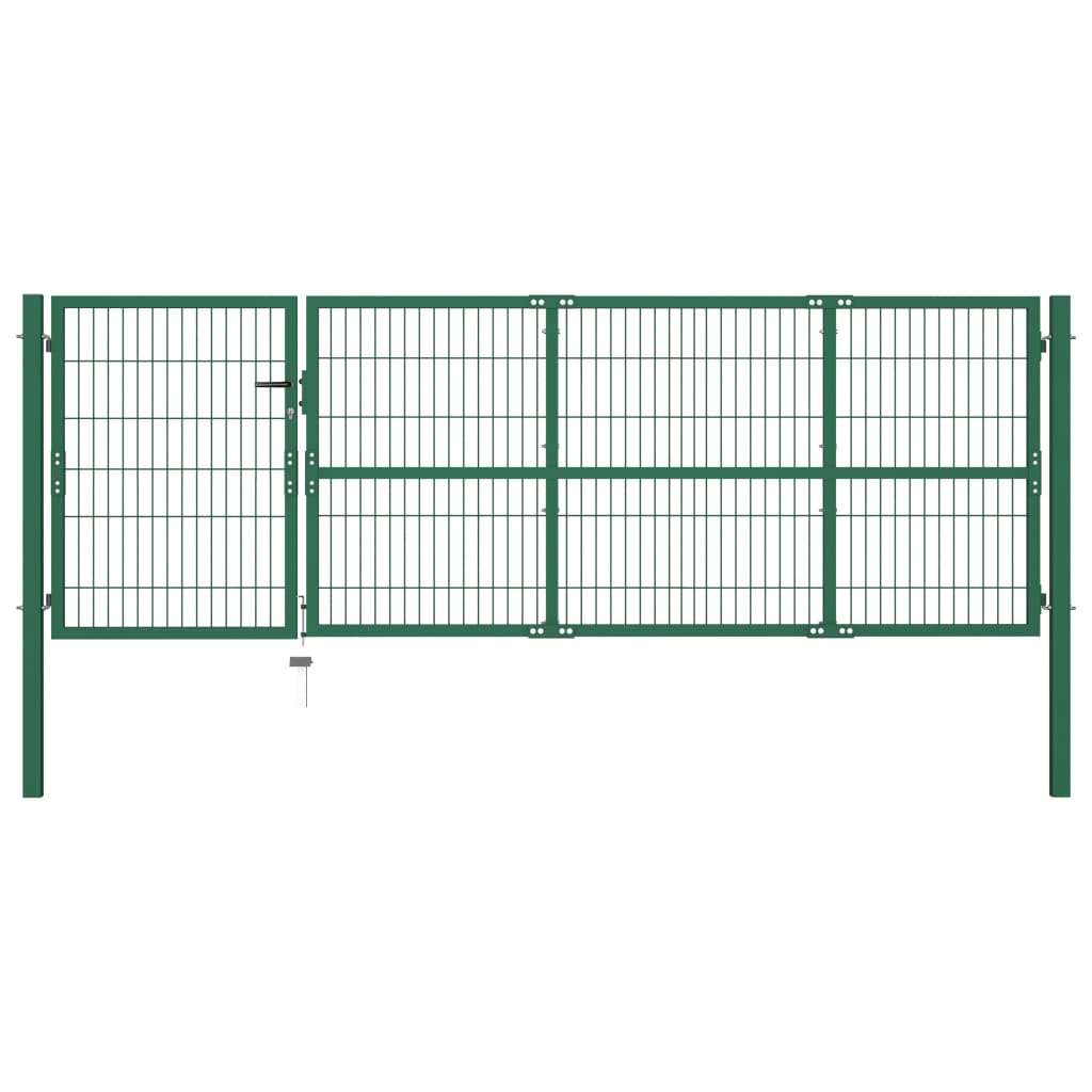 vidaXL Poartă gard de grădină cu stâlpi, verde, 350 x 100 cm, oțel vidaXL Poartă gard de grădină cu stâlpi, verde, 350 x 100 cm, oțel