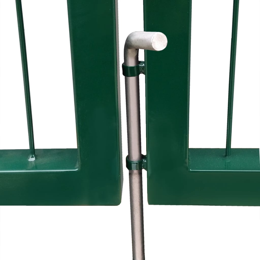 vidaXL Poartă gard de grădină cu stâlpi, verde, 350 x 120 cm, oțel vidaXL Poartă gard de grădină cu stâlpi, verde, 350 x 120 cm, oțel