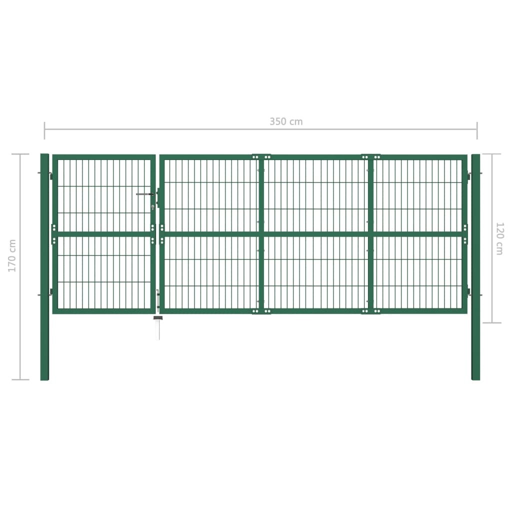 vidaXL Poartă gard de grădină cu stâlpi, verde, 350 x 120 cm, oțel vidaXL Poartă gard de grădină cu stâlpi, verde, 350 x 120 cm, oțel