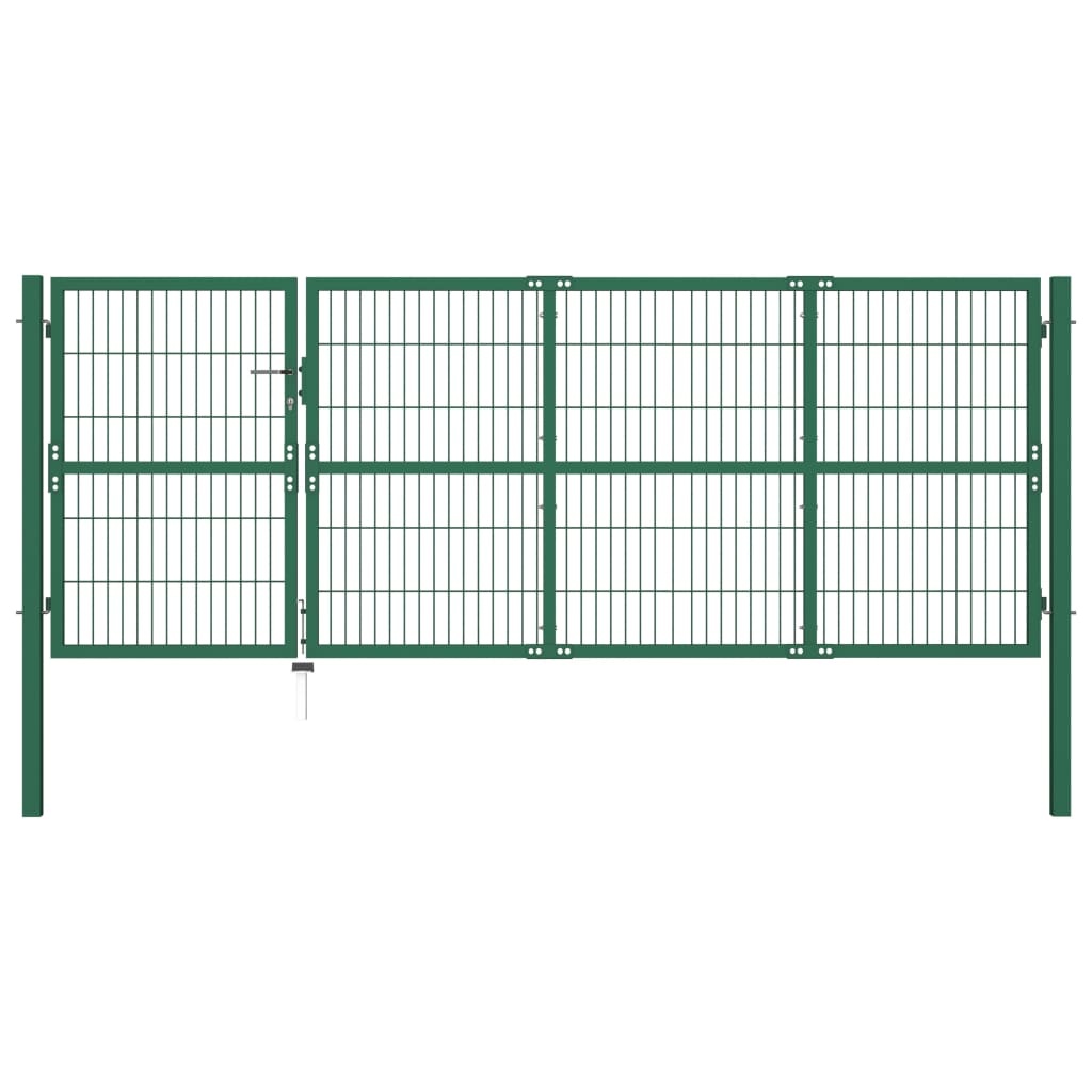 vidaXL Poartă gard de grădină cu stâlpi, verde, 350 x 120 cm, oțel vidaXL Poartă gard de grădină cu stâlpi, verde, 350 x 120 cm, oțel