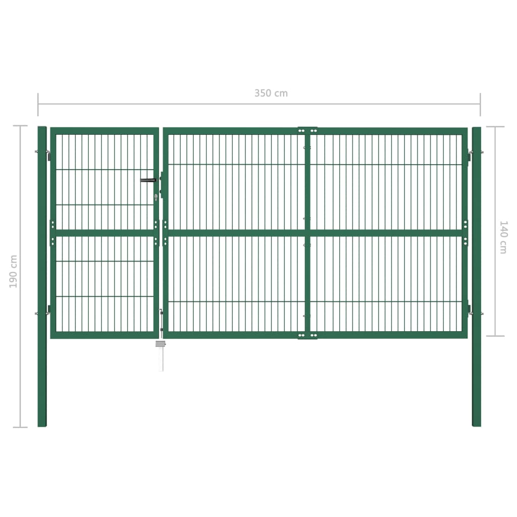 vidaXL Poartă gard de grădină cu stâlpi, verde, 350 x 140 cm, oțel vidaXL Poartă gard de grădină cu stâlpi, verde, 350 x 140 cm, oțel