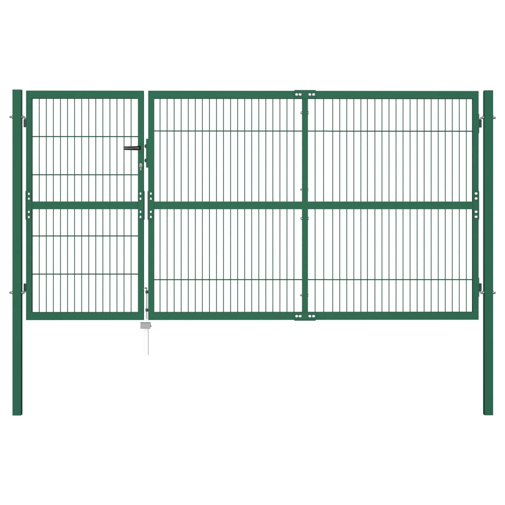 vidaXL Poartă gard de grădină cu stâlpi, verde, 350 x 140 cm, oțel vidaXL Poartă gard de grădină cu stâlpi, verde, 350 x 140 cm, oțel