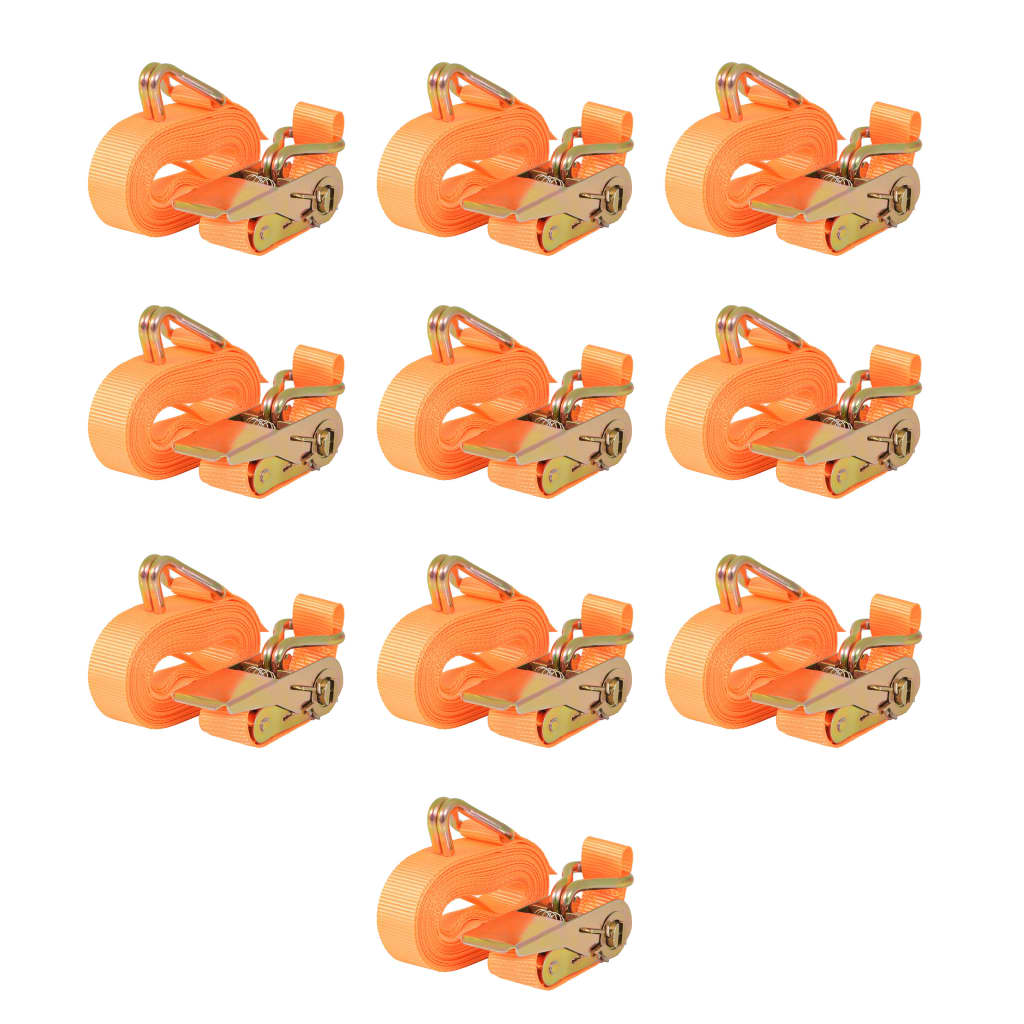 vidaXL Chingi fixare cu clichet, 10 buc, 0,4 tone, 6mx25mm, portocaliu vidaXL Chingi fixare cu clichet, 10 buc, 0,4 tone, 6mx25mm, portocaliu