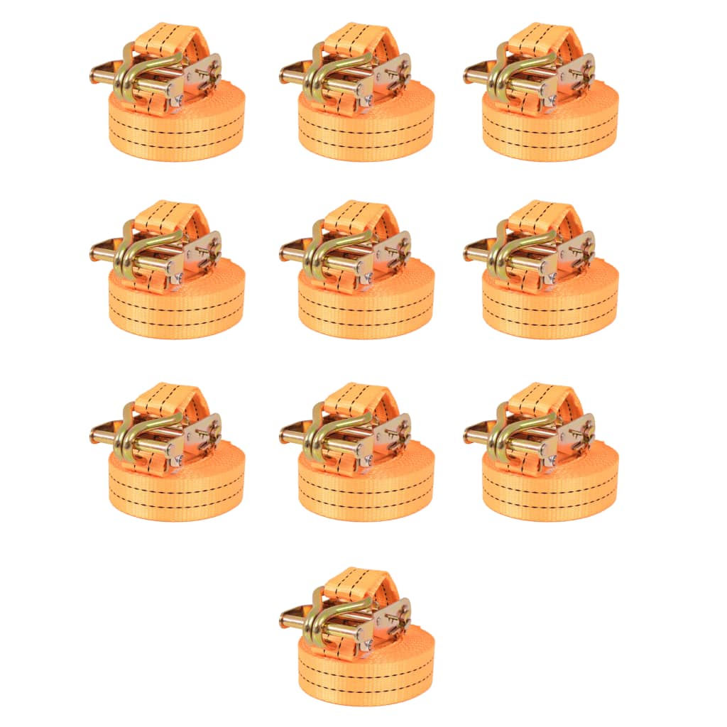 vidaXL Chingi fixare cu clichet, 10 buc, 1 tonă, 6mx38 mm, portocaliu vidaXL Chingi fixare cu clichet, 10 buc, 1 tonă, 6mx38 mm, portocaliu