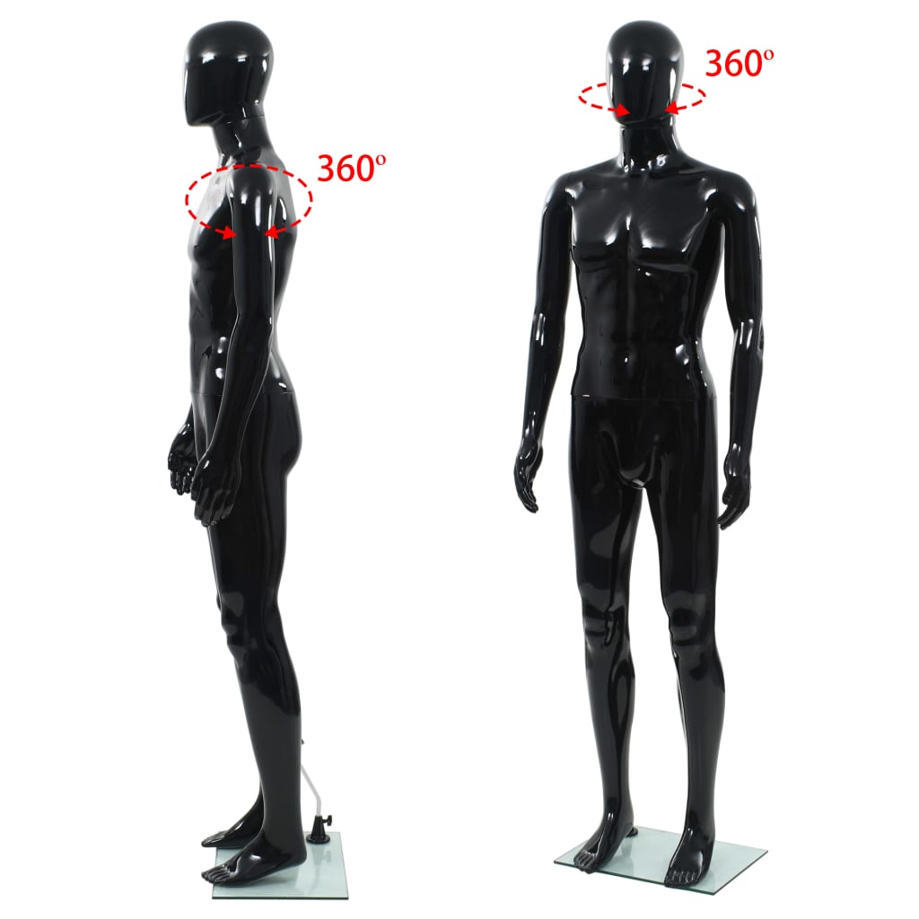 vidaXL Corp manechin masculin, suport din sticlă, negru lucios, 185 cm vidaXL Corp manechin masculin, suport din sticlă, negru lucios, 185 cm