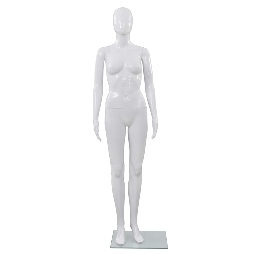 vidaXL Corp manechin feminin, cu suport din sticlă, alb lucios, 175 cm