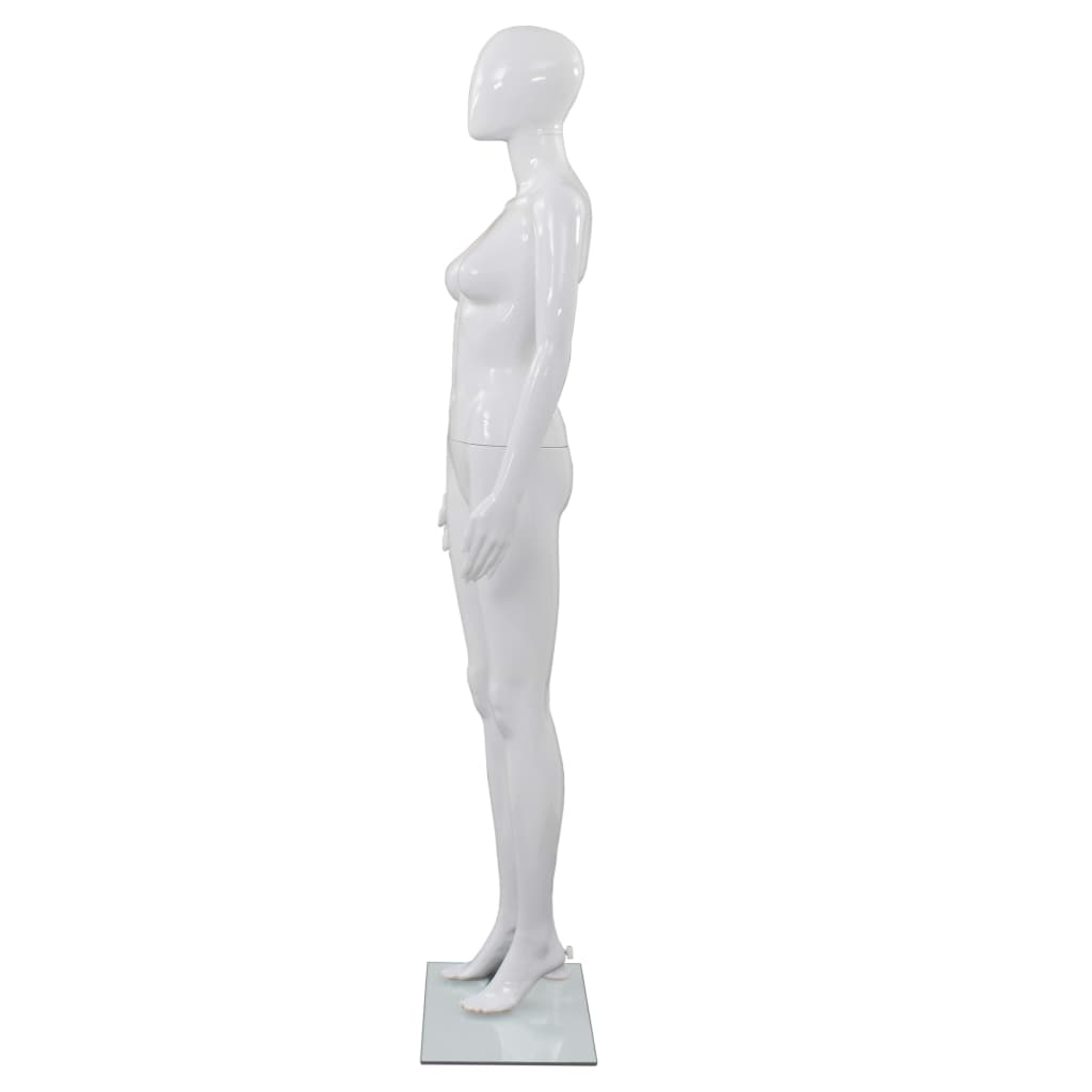 vidaXL Corp manechin feminin, cu suport din sticlă, alb lucios, 175 cm
