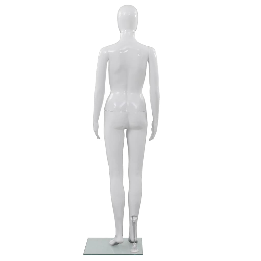 vidaXL Corp manechin feminin, cu suport din sticlă, alb lucios, 175 cm