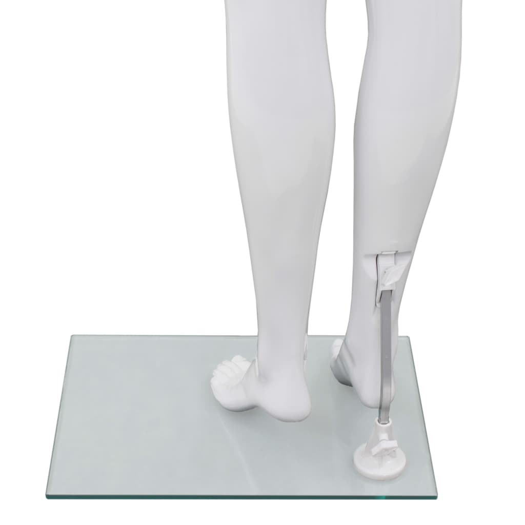 vidaXL Corp manechin feminin, cu suport din sticlă, alb lucios, 175 cm