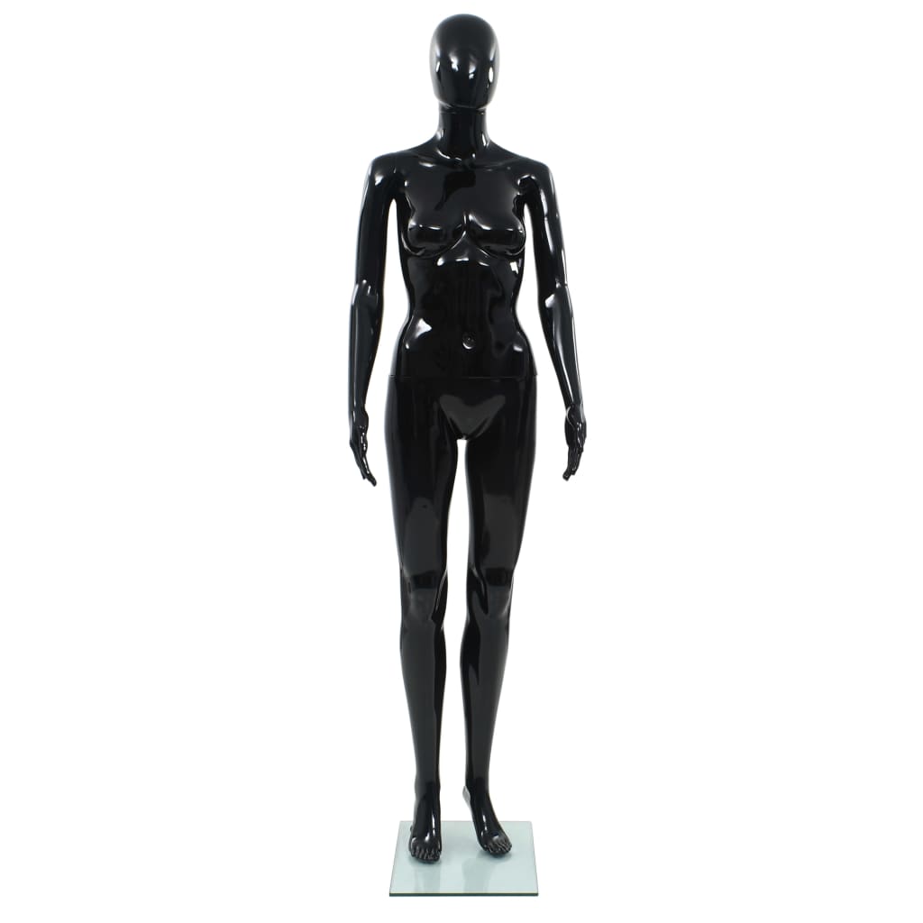 vidaXL Corp manechin feminin, suport din sticlă, negru lucios, 175 cm vidaXL Corp manechin feminin, suport din sticlă, negru lucios, 175 cm