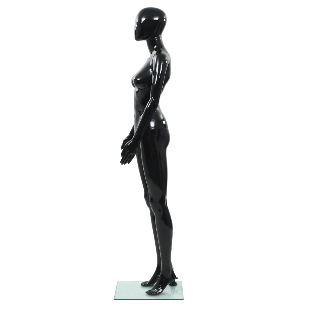 vidaXL Corp manechin feminin, suport din sticlă, negru lucios, 175 cm vidaXL Corp manechin feminin, suport din sticlă, negru lucios, 175 cm