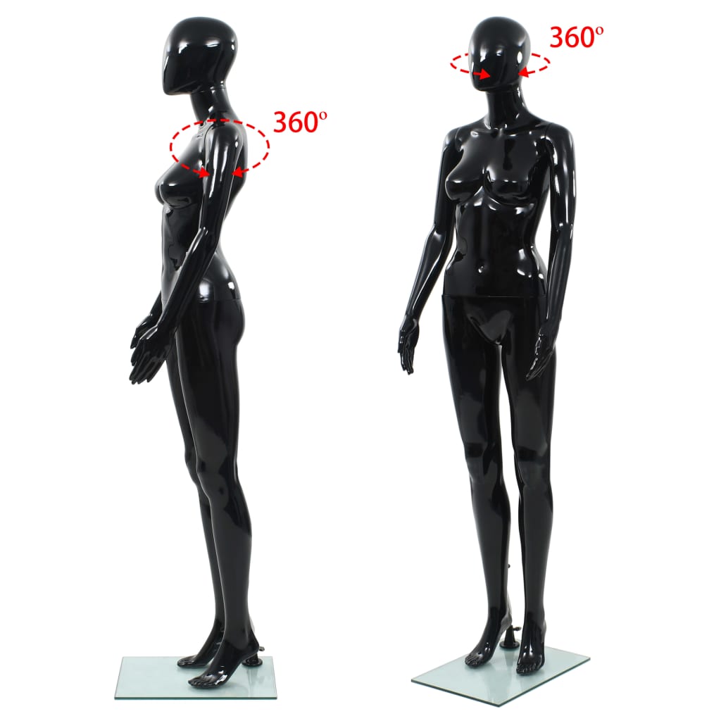 vidaXL Corp manechin feminin, suport din sticlă, negru lucios, 175 cm vidaXL Corp manechin feminin, suport din sticlă, negru lucios, 175 cm