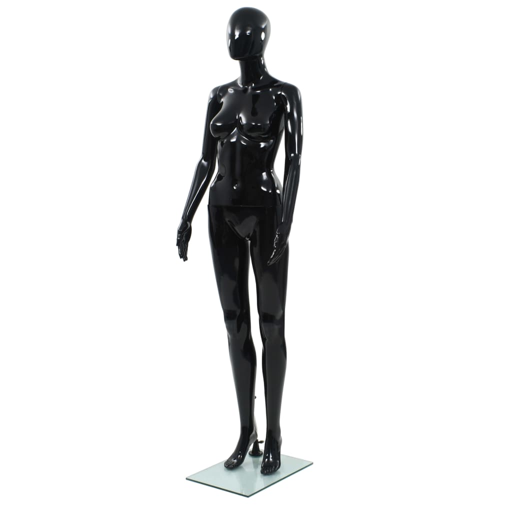 vidaXL Corp manechin feminin, suport din sticlă, negru lucios, 175 cm vidaXL Corp manechin feminin, suport din sticlă, negru lucios, 175 cm