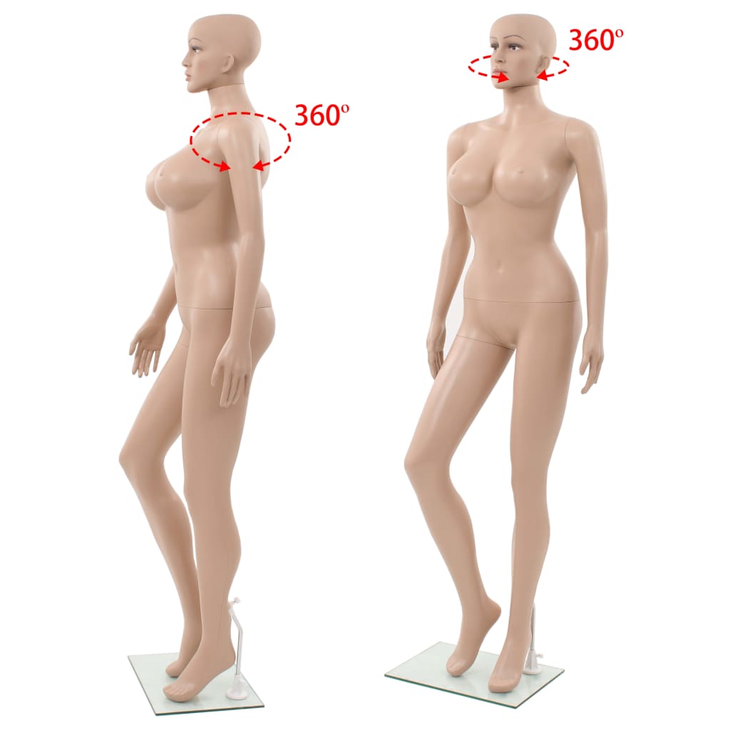 vidaXL Manechin feminin cu suport din sticlă, bej, 180 cm