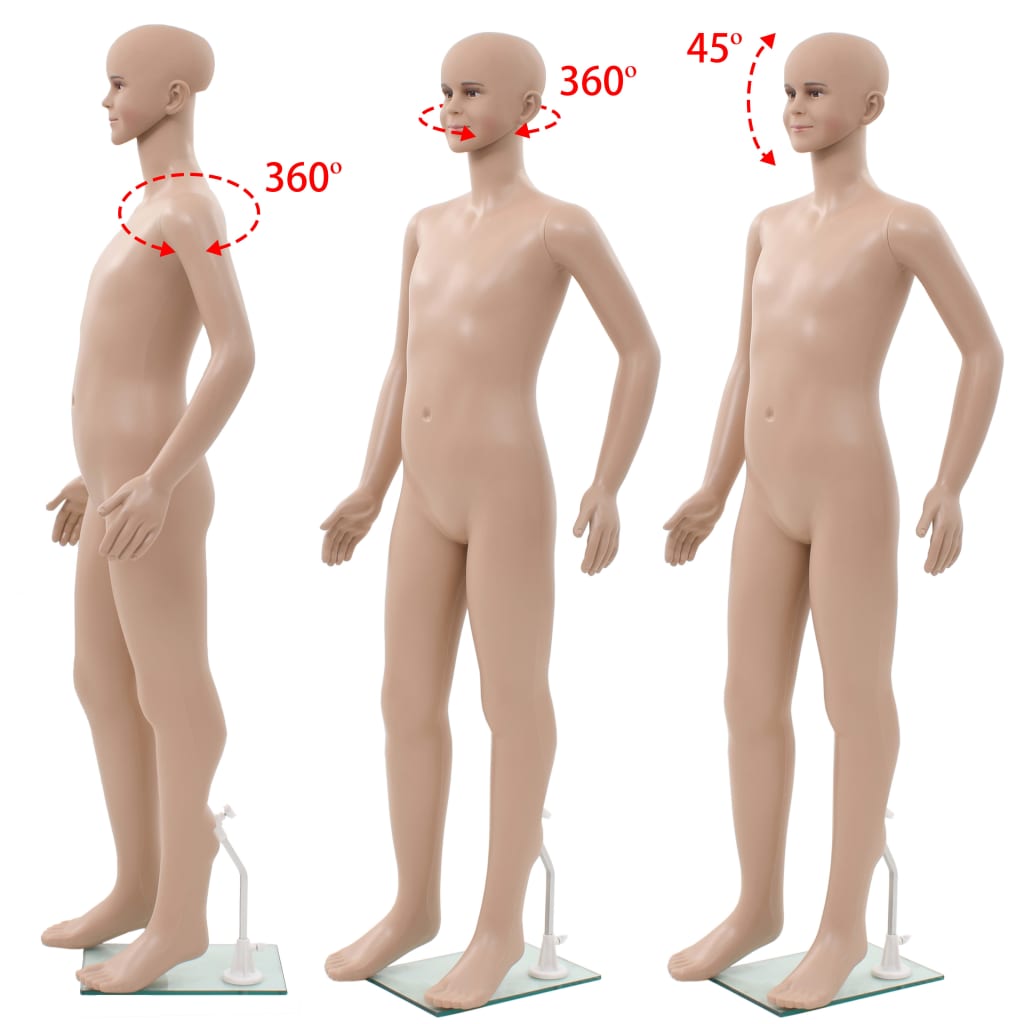 vidaXL Corp manechin copil, cu bază din sticlă, bej, 140 cm vidaXL Corp manechin copil, cu bază din sticlă, bej, 140 cm