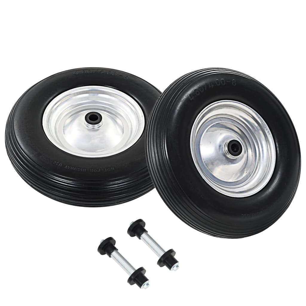 vidaXL Roți de roabă cu osie, 2 buc, 4.00-8, PU solid, 390 mm vidaXL Roți de roabă cu osie, 2 buc, 4.00-8, PU solid, 390 mm