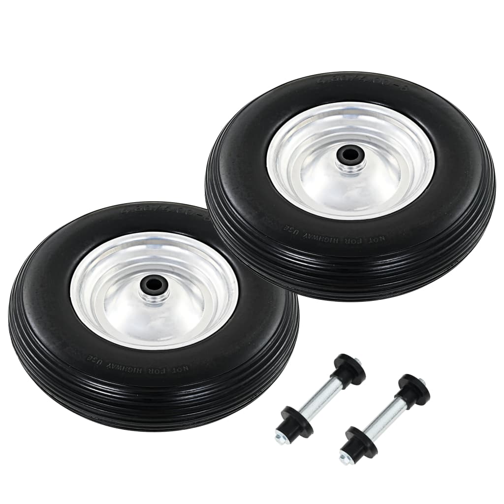 vidaXL Roți de roabă cu osie, 2 buc, 4.00-8, PU solid, 390 mm vidaXL Roți de roabă cu osie, 2 buc, 4.00-8, PU solid, 390 mm