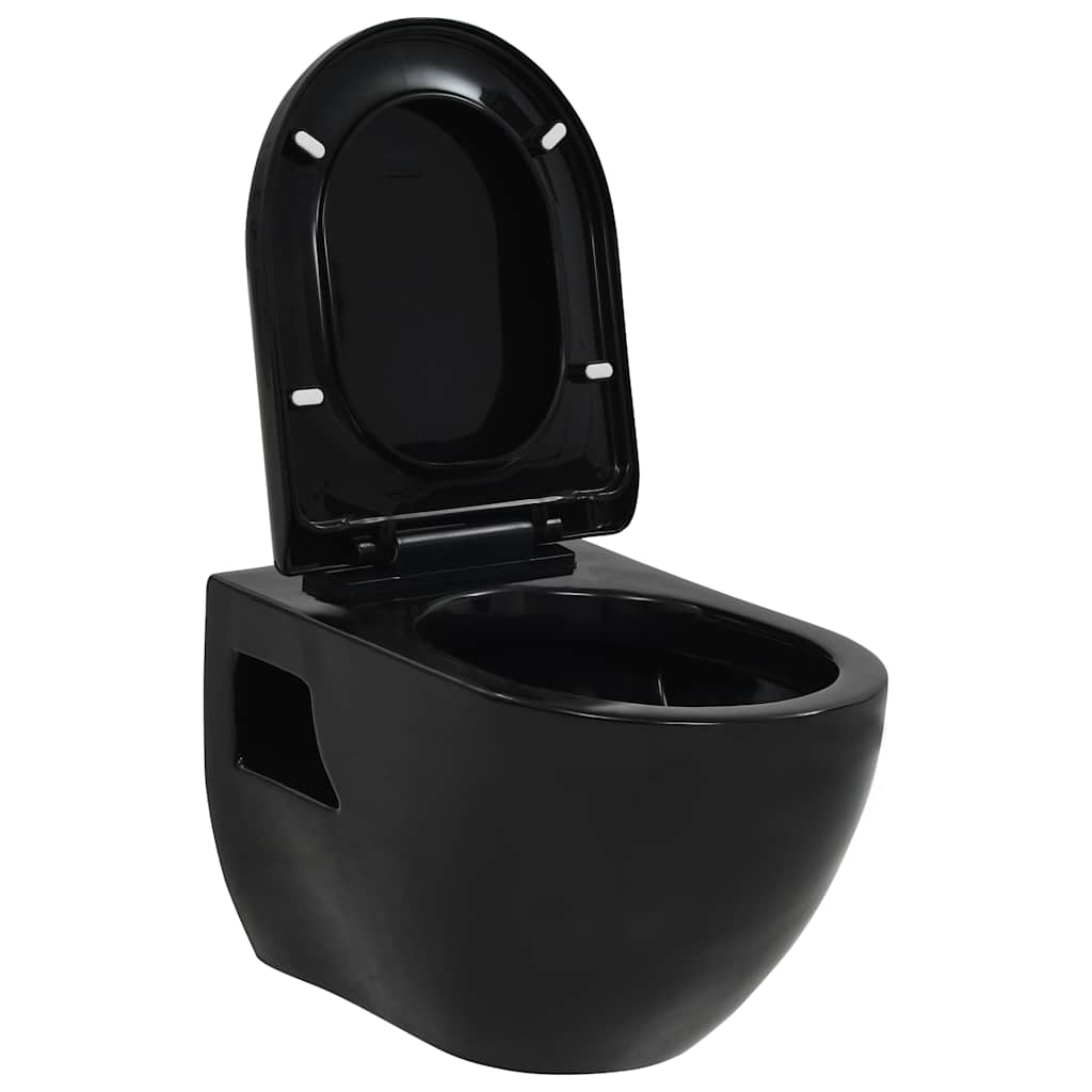 vidaXL Vas de toaletă cu montare pe perete, ceramică, negru vidaXL Vas de toaletă cu montare pe perete, ceramică, negru