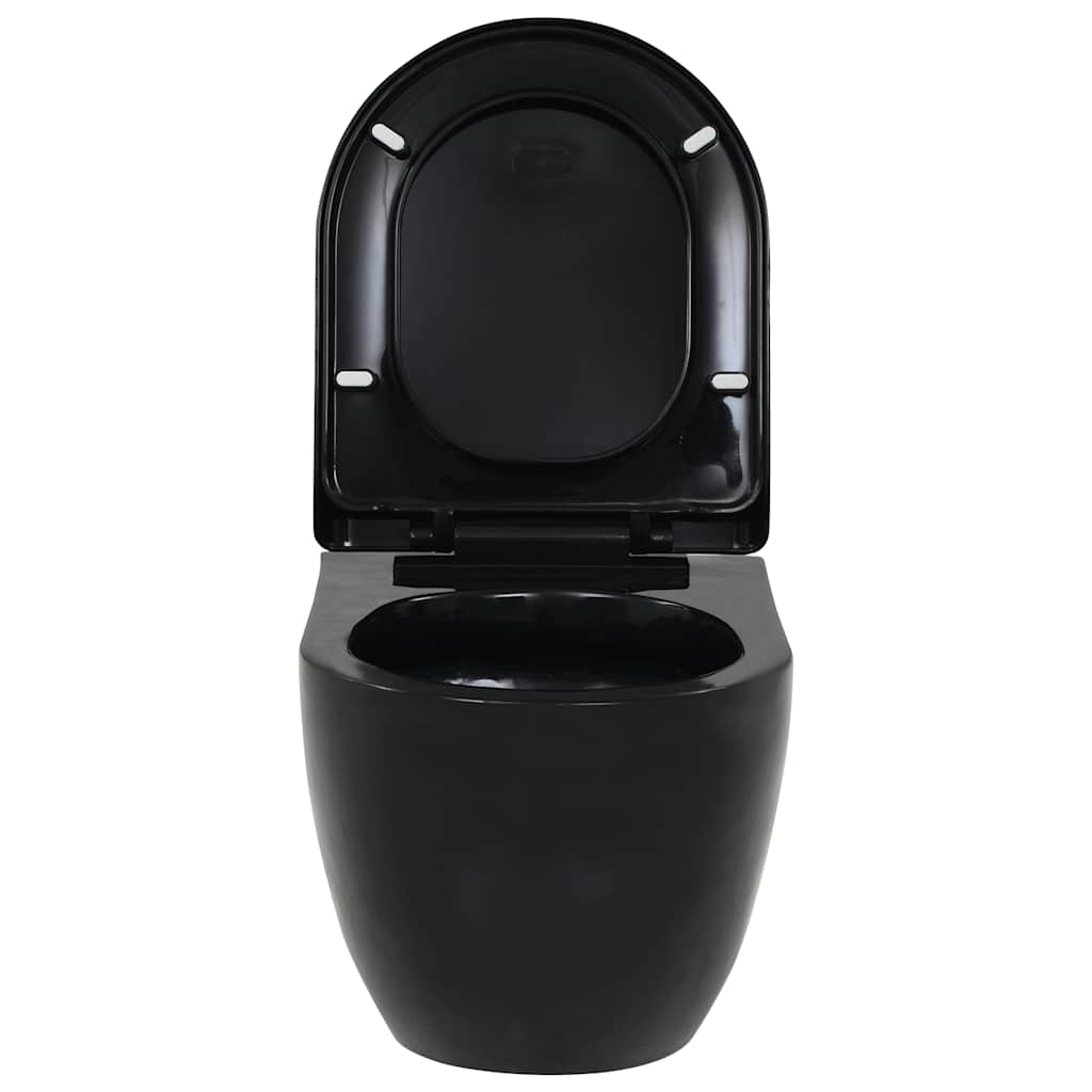 vidaXL Vas de toaletă cu montare pe perete, ceramică, negru vidaXL Vas de toaletă cu montare pe perete, ceramică, negru