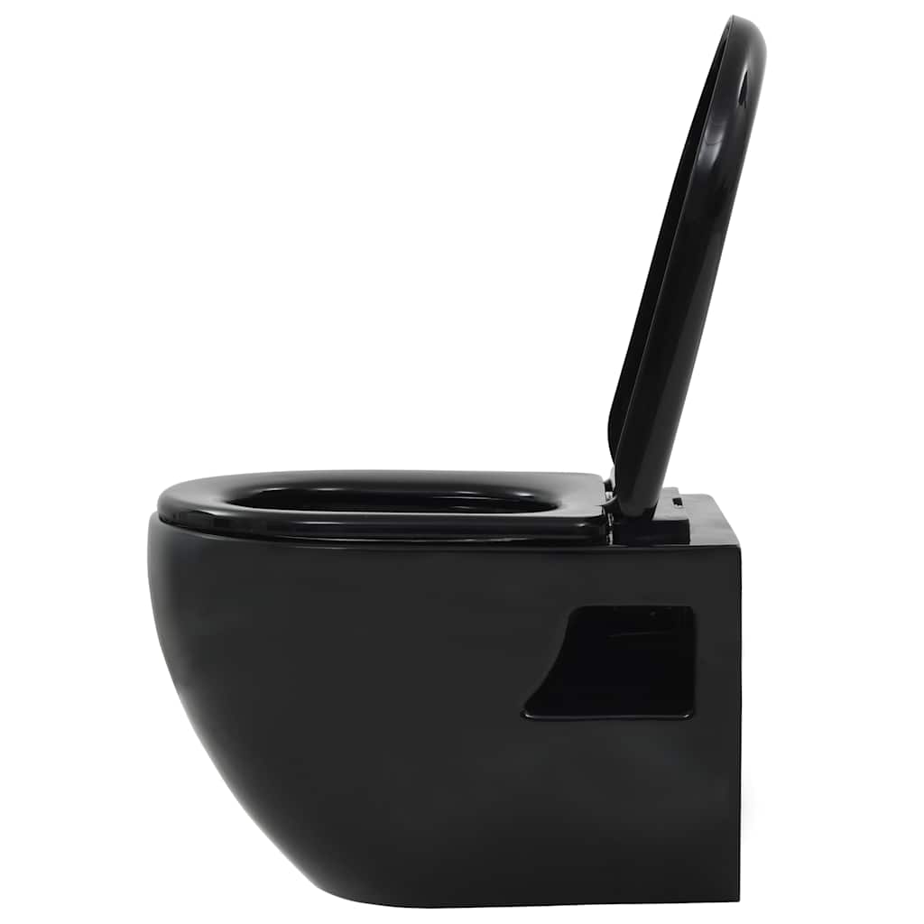 vidaXL Vas de toaletă cu montare pe perete, ceramică, negru vidaXL Vas de toaletă cu montare pe perete, ceramică, negru