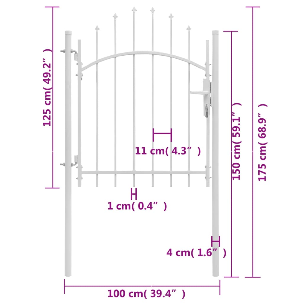 vidaXL Poartă de grădină, alb, 1 x 1,75 m, oțel