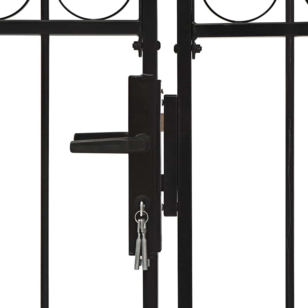 vidaXL Poartă de gard dublă cu arcadă, negru, 400 x 125 cm, oțel vidaXL Poartă de gard dublă cu arcadă, negru, 400 x 125 cm, oțel