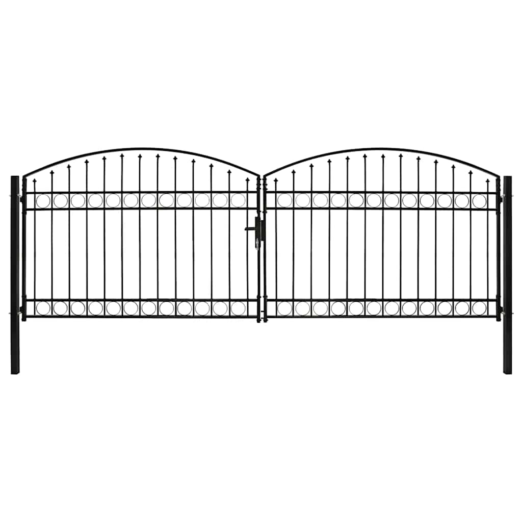 vidaXL Poartă de gard dublă cu arcadă, negru, 400 x 125 cm, oțel vidaXL Poartă de gard dublă cu arcadă, negru, 400 x 125 cm, oțel